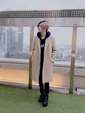 「LEE」｜「アイテム（チェスターコート）」を使った、yuki☑️  さん（メンズ・174cm）の冬コーディネート