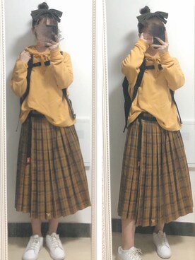 「PULL&BEAR（プルアンドベア）のアイテム（パーカー）」を使った、小岛耶さん（レディース・160cm）の秋コーディネート