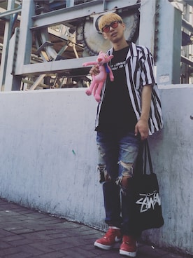 「Supreme （シュプリーム）のアイテム（その他シューズ）」を使った、Catch The Lightさん（メンズ・183cm）の夏コーディネート