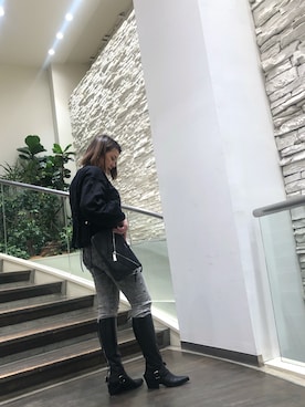 「DIESEL（ディーゼル）のアイテム（クラッチバッグ）」を使った、Hanakaさん（レディース・161cm）の冬コーディネート