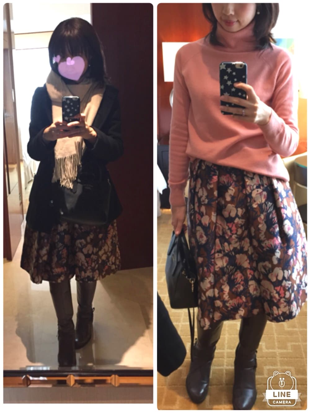「年越し、ホテル、ママコーデ、ピンク、花柄」｜「23区のアイテム（ストール/ショール、ベージュ系）」を使った、Aiyuさん（レディース・161cm）の冬コーディネートの1枚目の写真
