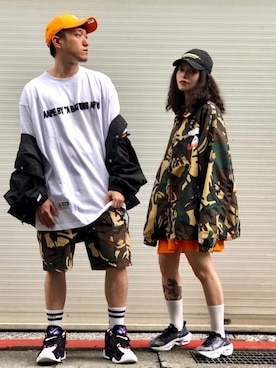 「AAPE BY A BATHING APE（エーエイプバイアベイシングエイプ）のアイテム（その他アウター）」を使った、SHELLYさん（レディース・155cm）の夏コーディネート