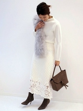 「Noble（ノーブル）のスムースヤーンバルーンリブソデプルオーバー◆（ニット/セーター）」を使った、mikiさん（レディース・163cm）の秋コーディネート