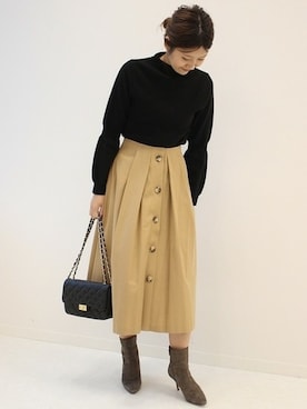 「Noble（ノーブル）のスムースヤーンバルーンリブソデプルオーバー◆（ニット/セーター）」を使った、mikiさん（レディース・163cm）の秋コーディネート