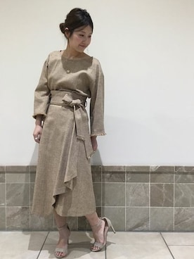 「アイテム（スカート、オレンジ系）」を使った、mikiさん（レディース・163cm）の冬コーディネート