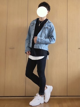 「kutir」｜「アイテム（デニムジャケット）」を使った、ざっきーさん（メンズ・178cm）の秋コーディネート