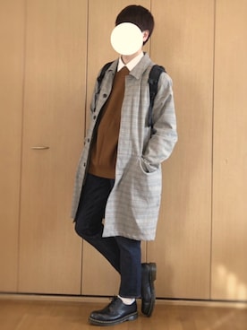 「zozoデニム」｜「アイテム（ステンカラーコート）」を使った、ざっきーさん（メンズ・178cm）の冬コーディネート