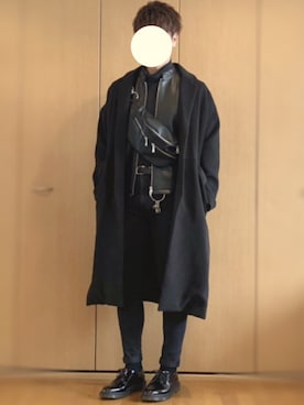 「オーバーコート」｜「アイテム（ライダースジャケット）」を使った、ざっきーさん（メンズ・178cm）の冬コーディネート