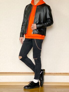 「URBAN RESEARCH（アーバンリサーチ）のアイテム（ライダースジャケット）」を使った、ざっきーさん（メンズ・178cm）の冬コーディネート