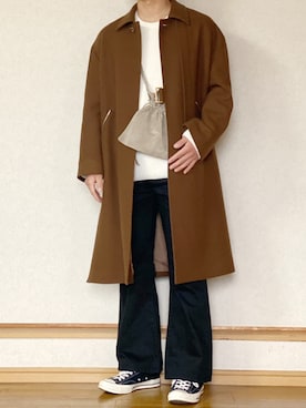 「CULLNI（クルニ）のアイテム（ステンカラーコート）」を使った、ざっきーさん（メンズ・178cm）の冬コーディネート