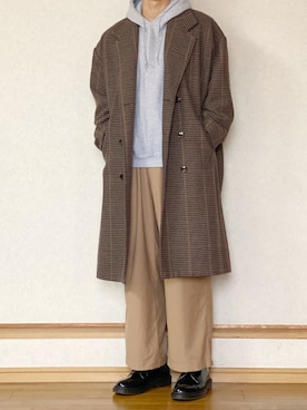 「kutir（クティール）のアイテム（チェスターコート）」を使った、ざっきーさん（メンズ・178cm）の冬コーディネート