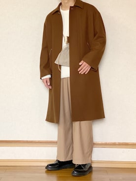 「CULLNI（クルニ）のアイテム（ステンカラーコート）」を使った、ざっきーさん（メンズ・178cm）の冬コーディネート