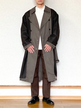 「ストレートパンツ」｜「アイテム（トレンチコート）」を使った、ざっきーさん（メンズ・178cm）の秋コーディネート