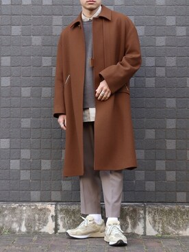 「CULLNI（クルニ）のアイテム（ステンカラーコート）」を使った、ざっきーさん（メンズ・178cm）の冬コーディネート
