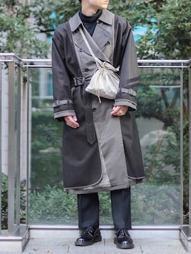 「ストレートパンツ」｜「アイテム（トレンチコート）」を使った、ざっきーさん（メンズ・178cm）の冬コーディネート