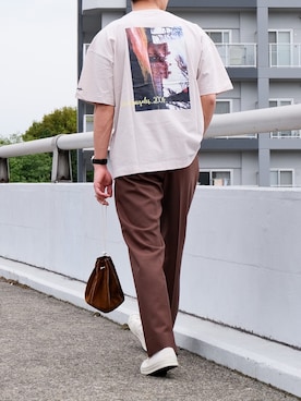「巾着バッグ」｜「アイテム（財布/小物）」を使った、ざっきーさん（メンズ・178cm）の春コーディネート