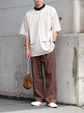 「巾着バッグ」｜「アイテム（財布/小物）」を使った、ざっきーさん（メンズ・178cm）の夏コーディネート