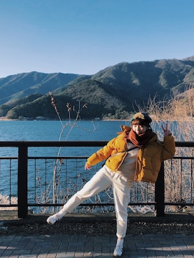 「travel」｜「アイテム（キャップ）」を使った、草子さん（レディース・160cm）の冬コーディネート