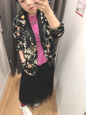 「PULL&BEAR（プルアンドベア）のアイテム（ノーカラージャケット）」を使った、クロコさん（レディース・153cm）の春コーディネート
