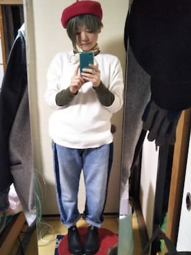「リメイクデニム」｜「アイテム（財布/小物）」を使った、Kaeさん（レディース・155cm）の冬コーディネート