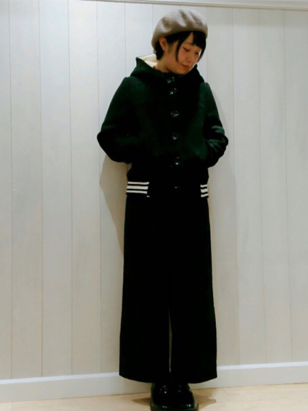 「franchelippeeの2018 部活ブルゾン（ブルゾン、ブラック系）」を使った、ふーさん（レディース・163cm）の冬コーディネートの1枚目の写真