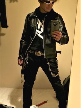 「アイテム（ライダースジャケット）」を使った、kit sinさん（メンズ・162cm・40代）の秋コーディネート