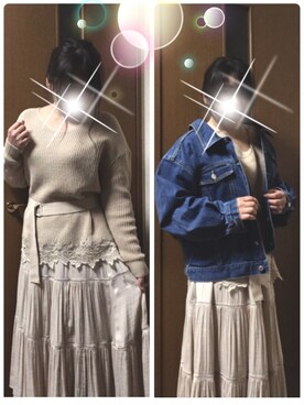 「ニットアップ」｜「アイテム（デニムジャケット）」を使った、さち(=^ェ^=)さん（レディース・153cm）の冬コーディネート