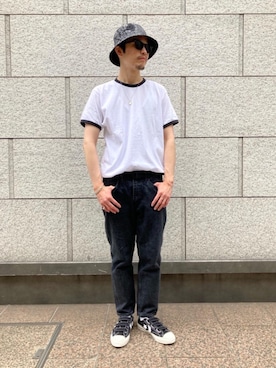 「Upcycle（アップサイクル）のアイテム」を使った、福田竜生さん（メンズ・176cm）の春コーディネート