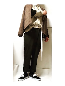 「茶色」｜「アイテム（ブルゾン）」を使った、藍さん（メンズ・176cm）の冬コーディネート