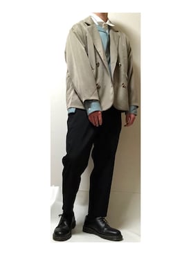 「水色」｜「アイテム（テーラードジャケット）」を使った、藍さん（メンズ・176cm）の春コーディネート