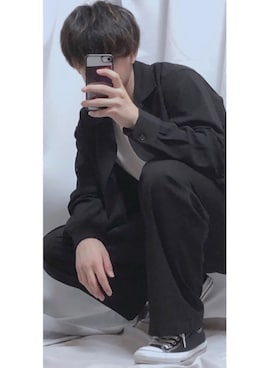 「THE CASUAL（カジュアル）のTRストレッチ タックルーズ ワイドテーパード スラックスパンツ（スラックス）」を使った、藍さん（メンズ・176cm）の秋コーディネート