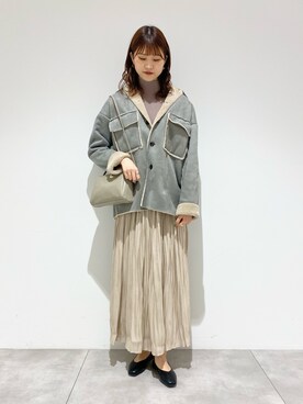 「SENSE OF PLACE by URBAN RESEARCH（センスオブプレイスバイアーバンリサーチ）のスクエアトウVカットフラットシューズ（その他シューズ）」を使った、aさん（レディース・168cm）の冬コーディネート
