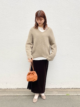 「ベロアスカート」｜「アイテム（その他シューズ）」を使った、aさん（レディース・168cm）の冬コーディネート