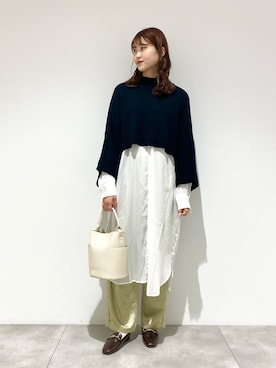 「ロングシャツ」｜「アイテム（ポンチョ）」を使った、aさん（レディース・168cm）の冬コーディネート