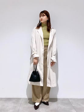 「巾着バッグ」｜「アイテム（トレンチコート）」を使った、aさん（レディース・168cm）の春コーディネート