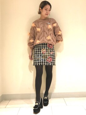ミニスカート今季完売♡ツイード刺繍台形スカート