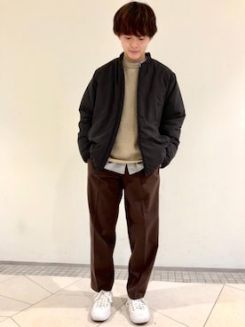 「coen（コーエン）のSOLONA中綿ジップブルゾン#（ブルゾン、ブラック系）」を使った、coen しのぴーさん（メンズ・163cm）の秋コーディネート