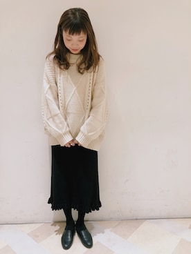 「リブニット」｜「アイテム（スリッポン）」を使った、C.Yamamotoさん（レディース・162cm）の冬コーディネート