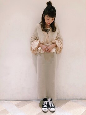 「mystic（ミスティック）の袖タックボリュームブラウス（シャツ/ブラウス）」を使った、C.Yamamotoさん（レディース・162cm）の冬コーディネート