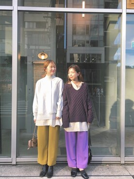 「ケーブルニット」｜「アイテム（ブーティ）」を使った、C.Yamamotoさん（レディース・162cm）の秋コーディネート