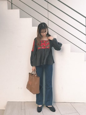 「ヤングアンドオルセン」｜「アイテム（パンツ）」を使った、C.Yamamotoさん（レディース・162cm）の秋コーディネート