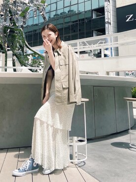 「mline（エムライン）のアイテム（ミリタリージャケット）」を使った、C.Yamamotoさん（レディース・163cm）の春コーディネート