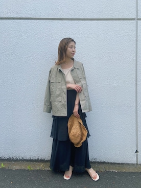 「ティアードスカート」｜「アイテム（ミリタリージャケット）」を使った、C.Yamamotoさん（レディース・163cm）の春コーディネート