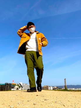 「Dr. Martens（ドクターマーチン）のDr.ﾏｰﾁﾝ　1460　8ホール（ブーツ）」を使った、takeeenさん（メンズ・169cm）の春コーディネート