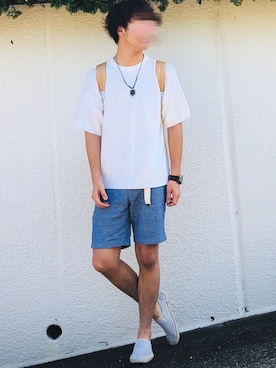 「アイテム（ネックレス、ブラウン系）」を使った、Haruさん（メンズ・177cm）の夏コーディネート