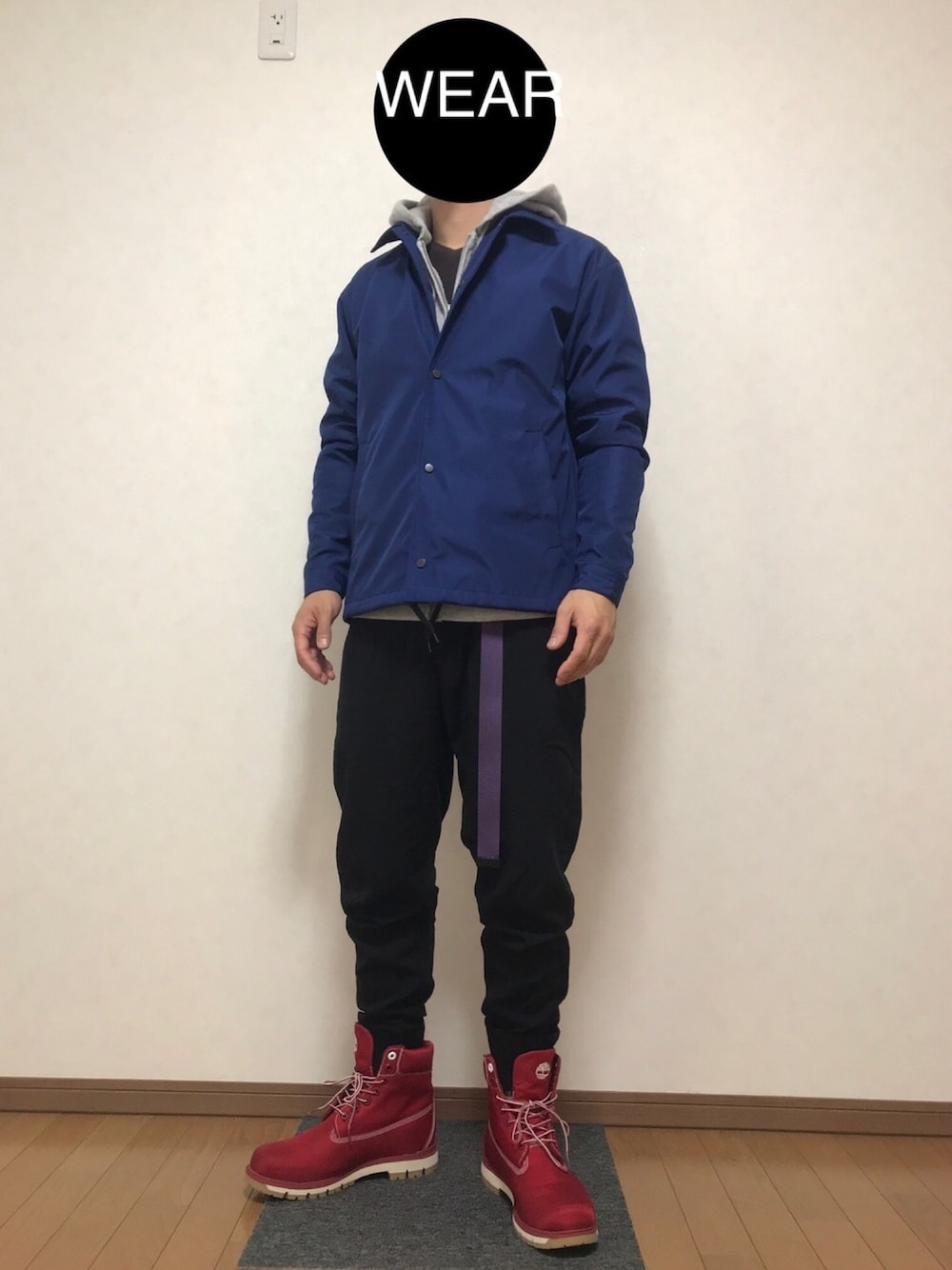 「Timberland、ティンバーランド、GU、mmts、コーチジャケット、MONO-MART、スラックス、パーカー、プチプラコーデ」｜「mmtsの【しょこたん着用】＜UNISEX＞mmts / マミタス × メポ パーカ（パーカー、グレー系）」を使った、DAISUKEさん（メンズ・166cm）の秋コーディネートの1枚目の写真