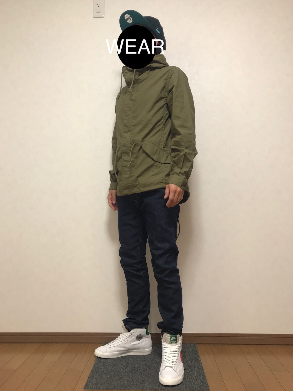 「mmts、confirm、Levi's、リーバイス、NIKE、ナイキ、モッズコート、MONO-MART、シンプルコーデ、秋コーデ」｜「mmtsの【しょこたん着用】＜UNISEX＞NEW ERA × mmts / コーデュロイ キャップ（キャップ、グリーン系）」を使った、DAISUKEさん（メンズ・166cm）の秋コーディネートの1枚目の写真