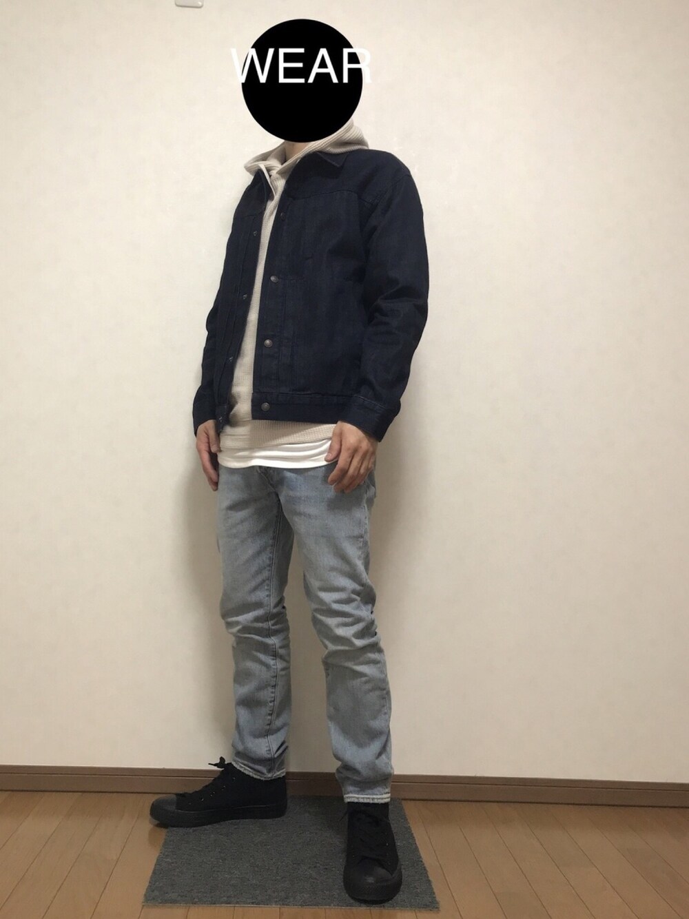 「年末WEAR感謝祭、おしゃれさんと繋がりたい、冬のコーデ、スキニー、CIAOPANIC TYPY、GU、Levi's、オトナカジュアル、スニーカーコーデ」｜「GUのアイテム（ブルゾン、ブルー系）」を使った、DAISUKEさん（メンズ・166cm）の冬コーディネートの1枚目の写真