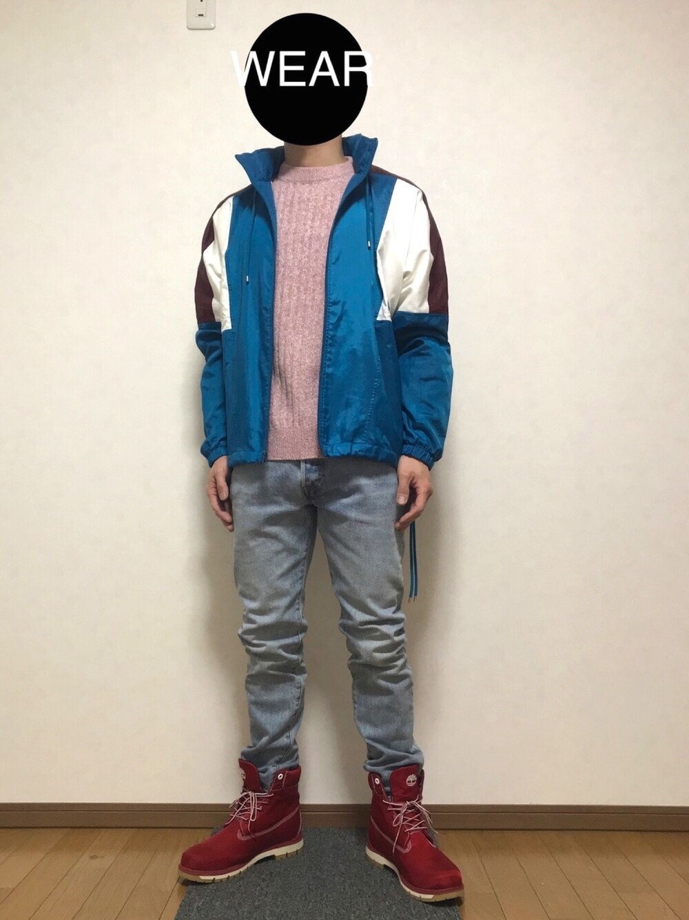 「冬アウター着回しチャレンジ、冬コーデ、おしゃれさんと繋がりたい、ジャケット、スキニー、ブーツ、NIKE、Levi's、Timberland、GU」｜「NIKEのナイキ スポーツウェア メンズ ウーブン ジャケット / NIKE《セットアップ対応商品》（その他アウター、ブルー系）」を使った、DAISUKEさん（メンズ・166cm）の冬コーディネートの1枚目の写真