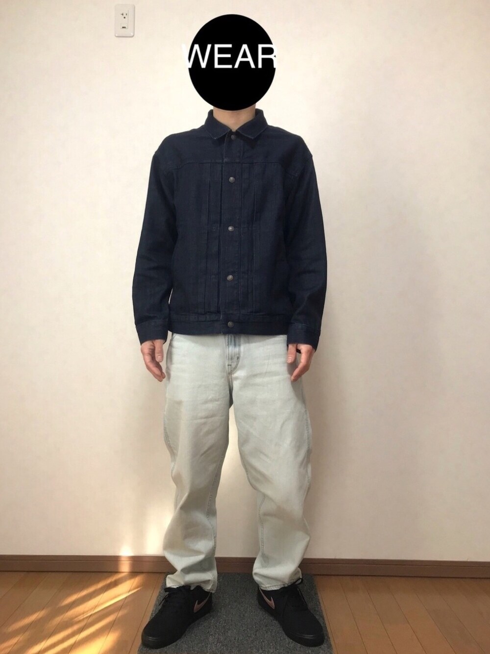 「GU、NIKE、UNIQLO、ユニクロ、おしゃれさんと繋がりたい、デニムジャケット、スニーカー、デニム、バギーパンツ、ピックアップタグに乗っかってみる」｜「GUのアイテム（デニムジャケット、ブルー系）」を使った、DAISUKEさん（メンズ・166cm）の春コーディネートの1枚目の写真